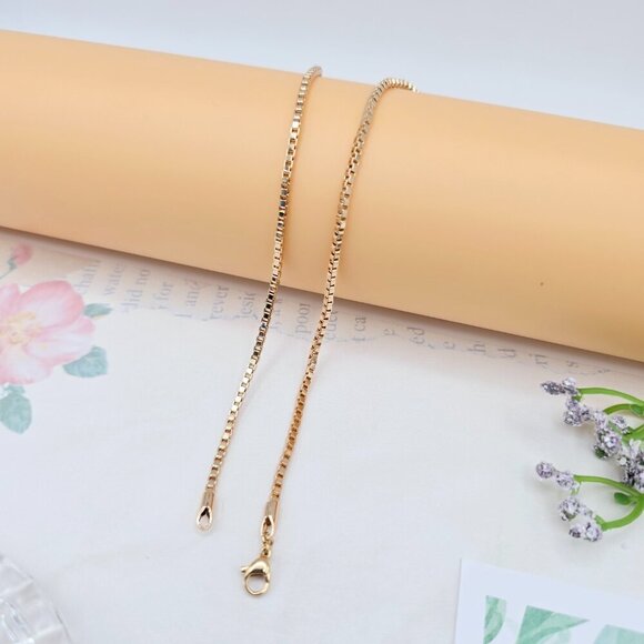 Rose Gold Flat Box Chain Necklace for Women - 45cm Elegant Style, XPNL0055 - Picture 7 of 12